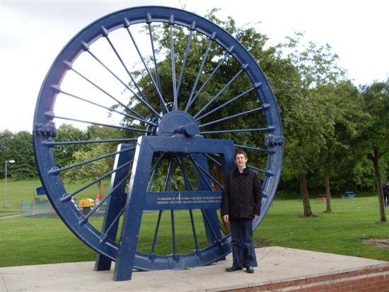 Adam Luke with the memorial to those killed in the Trimdon Grange Explosion, Reasdale Court, Trimdon Grange  