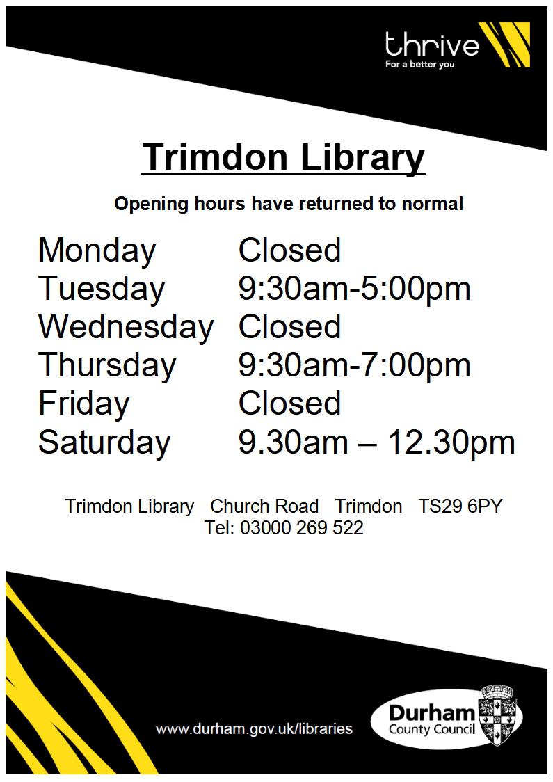 Trimdon Village Library opening hours